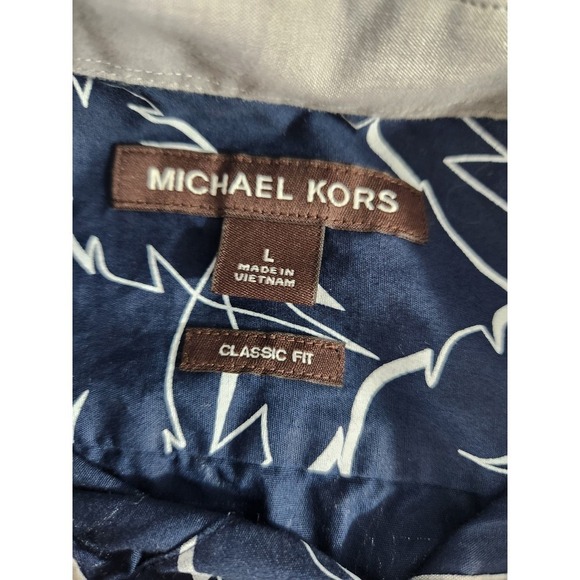 Michael kors blue palm leaf button up short sleeve large shirt - Picture 3 of 9